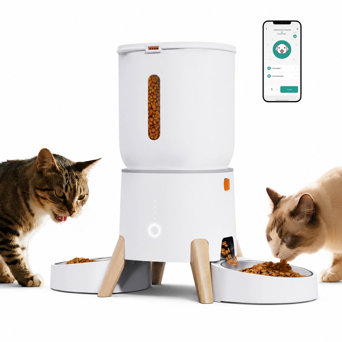 NAXSIR Automatische Voerautomaat - slimme voerbak - katten dispense r- 5 Liter - WiFi App Bediening - Dubbele Voerbak - Instelbare Porties