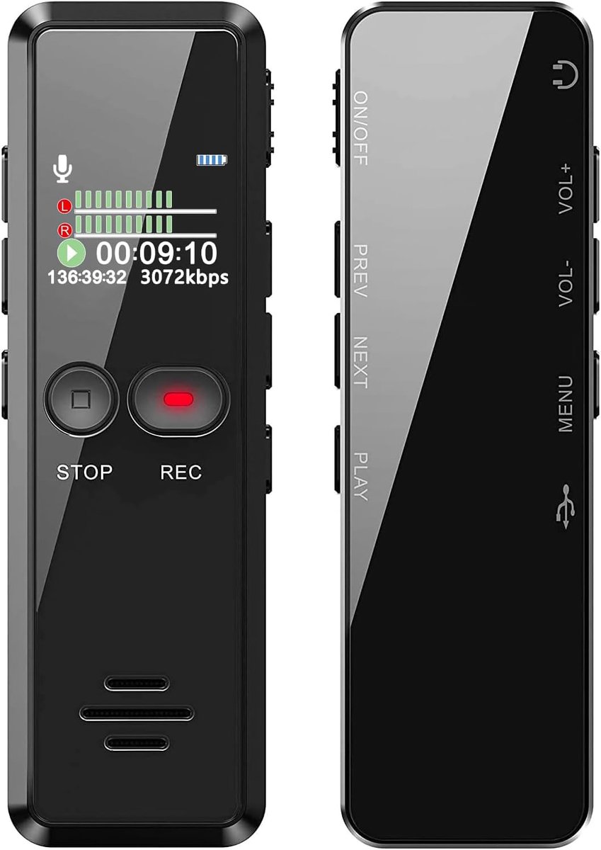 Digitale spraakrecorder 8G – ruisonderdrukking – USB MP3 – voor conferenties | éénknops HD 1536 Kbps opname/afspelen – ruisonderdrukking – USB-opladen – voor conferenties, interviews, vergaderingen.