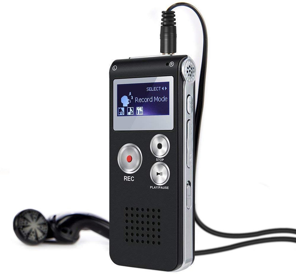 Dictafoon – digitale spraakrecorder 8GB – draagbaar – MP3-audiospeler – dubbele microfoon – voor conferenties/vergaderingen/interviews/lessen (zwart).