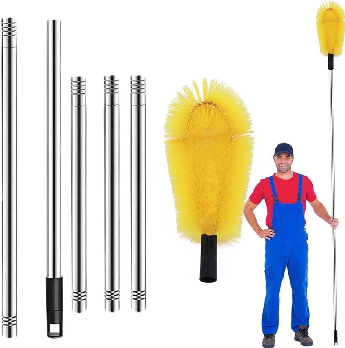 Telescopische Gootreiniger - Gootborstel Uitschuifbaar - Dakgoten Schoonmaken - Verstelbare Lengte - 2.35 meter - Set B