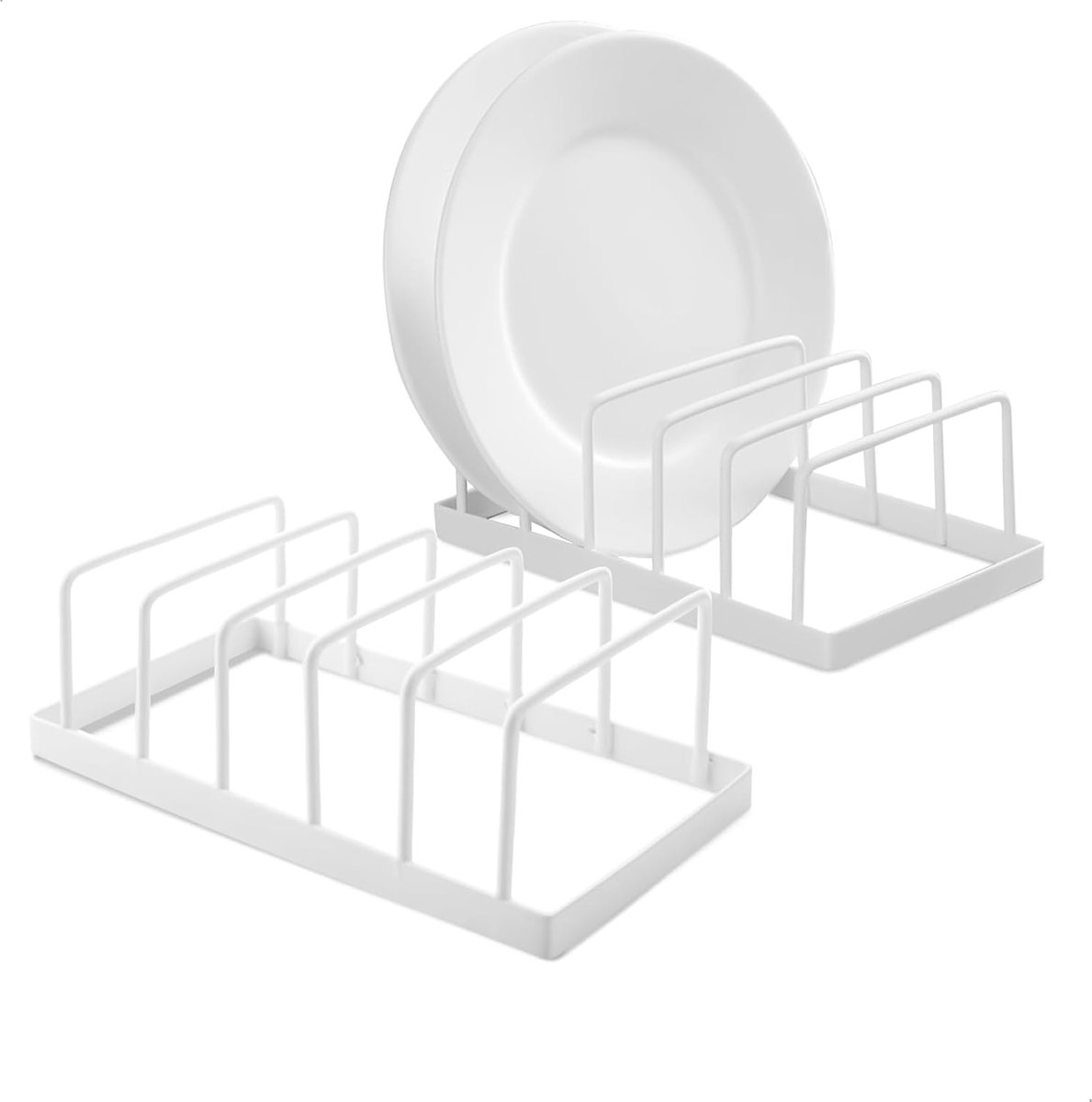 Set van 2 - Afwasrek - Metalen afwasrek - Rek voor pannendeksels - Ontwerp met vijf vakken - Gemakkelijk schoon te maken - Ruimtebesparend - Roestbestendig - Slijtvast - Stevig - Geschikt voor keukenkastjes en aanrechtbladen - Wit