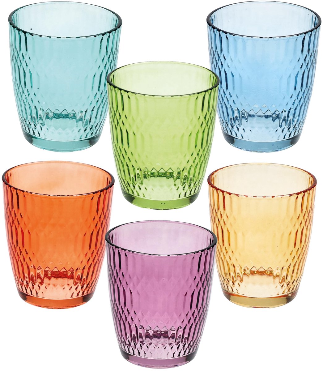 Omgoods - Set van 6 Multicolour Drinkglazen, 310 cc, Elegant en Duurzaam