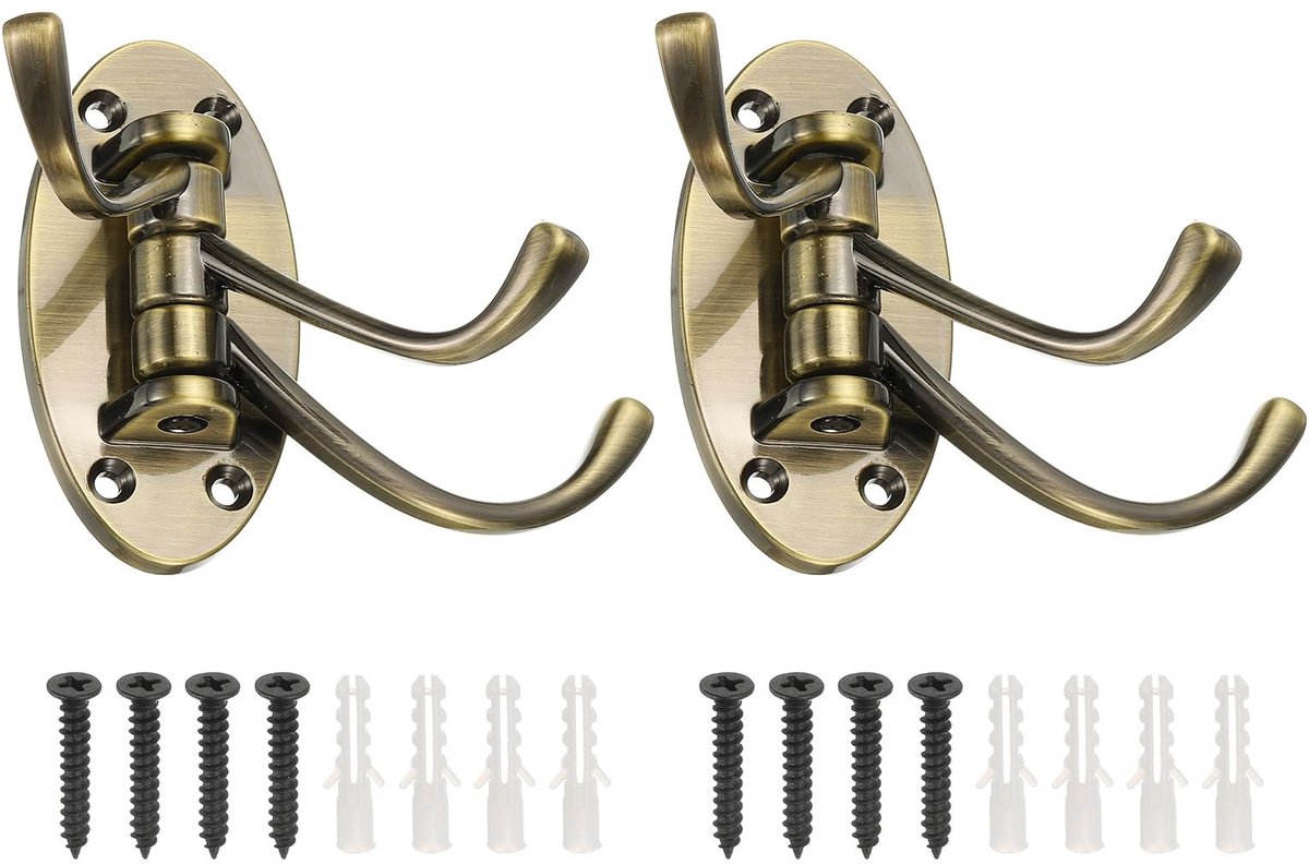 Omgoods - Set van 2 Draaibare Opvouwbare Wandhaken met Drie Armen - Goud