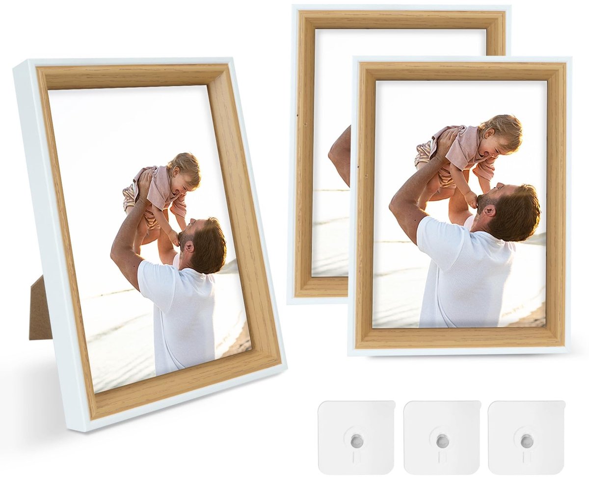 Omgoods - 3 Stuks Kindertekeningen Fotolijsten - Houten Kleur 10 x 15 cm