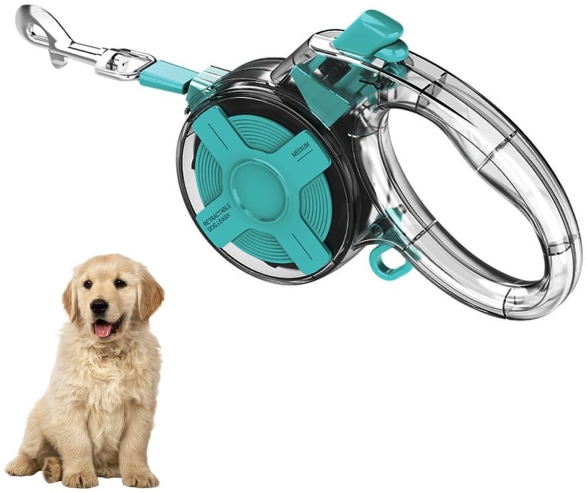 Omgoods- Hondenriem 4m - 360° draaibare connector - Klitvrije intrekbare lijn - Reflecterende tape - Veilig remsysteem - Geschikt voor honden tot 20 kg - Hondentrekriem