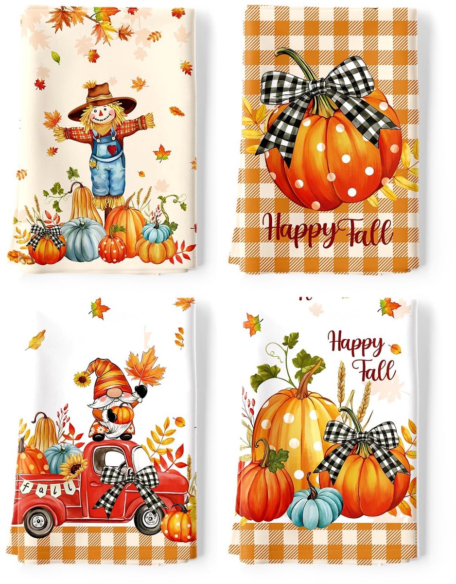 Omgoods - Herfst Theedoeken Set 4 Stuks - Katoen - Pompoen Design - 48x70 cm