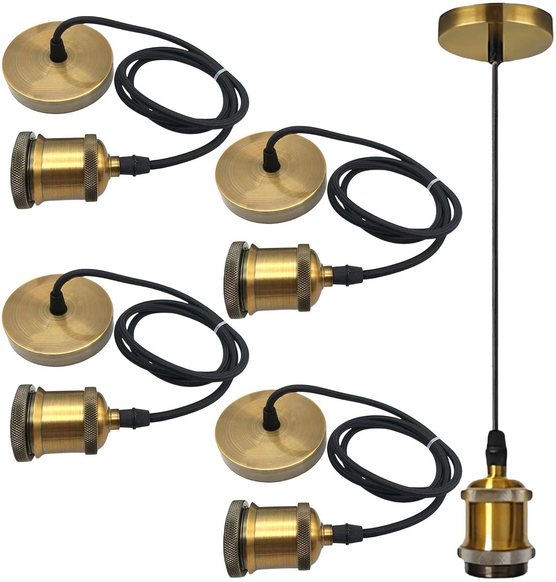 Omgoods - Lampophangingen Goud E27 met Kabel - Set van 4 voor Vintage Hanglampen