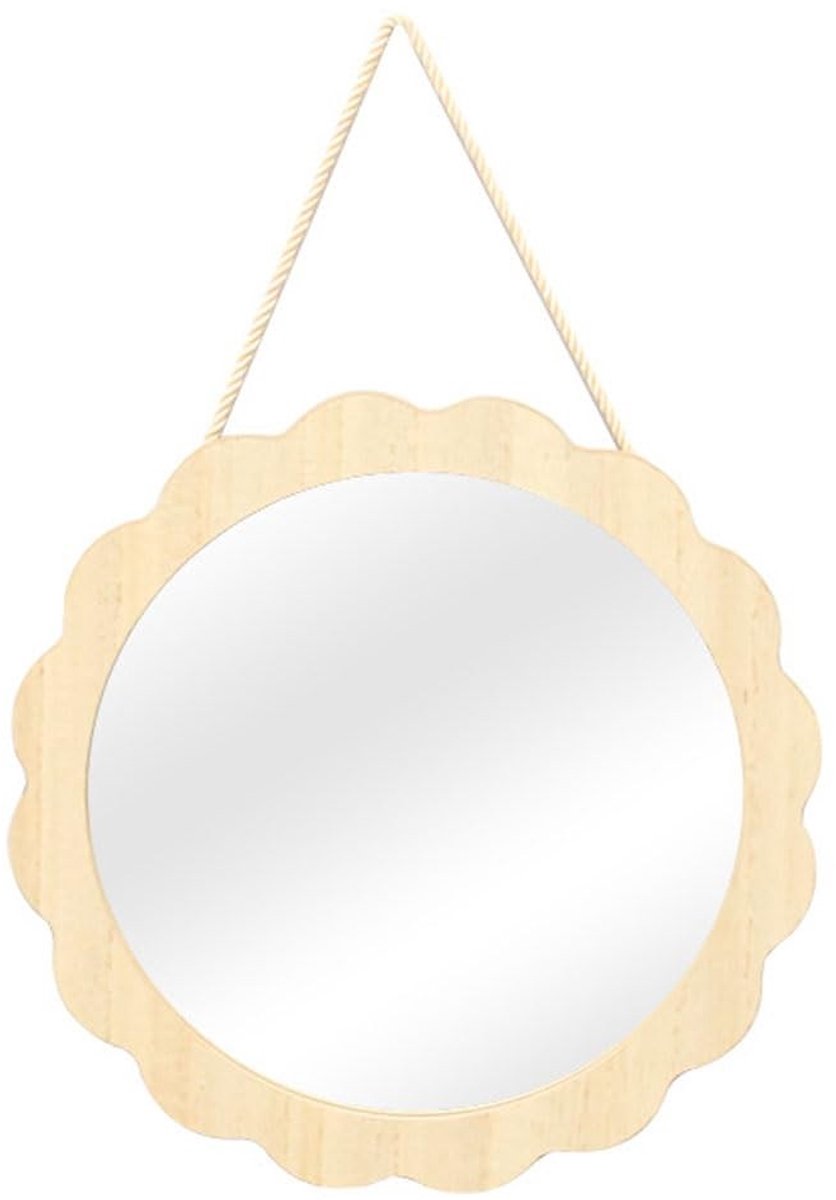 Omgoods - Houten Wandspiegel met Touw - Decoratieve Make-up Spiegel