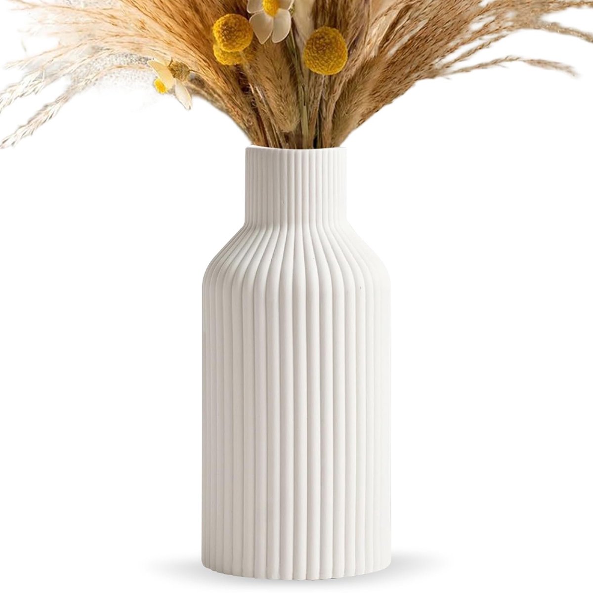 Omgoods - Wit Keramieken Vaas voor Bloemen 20 cm Hoog met Modern Design