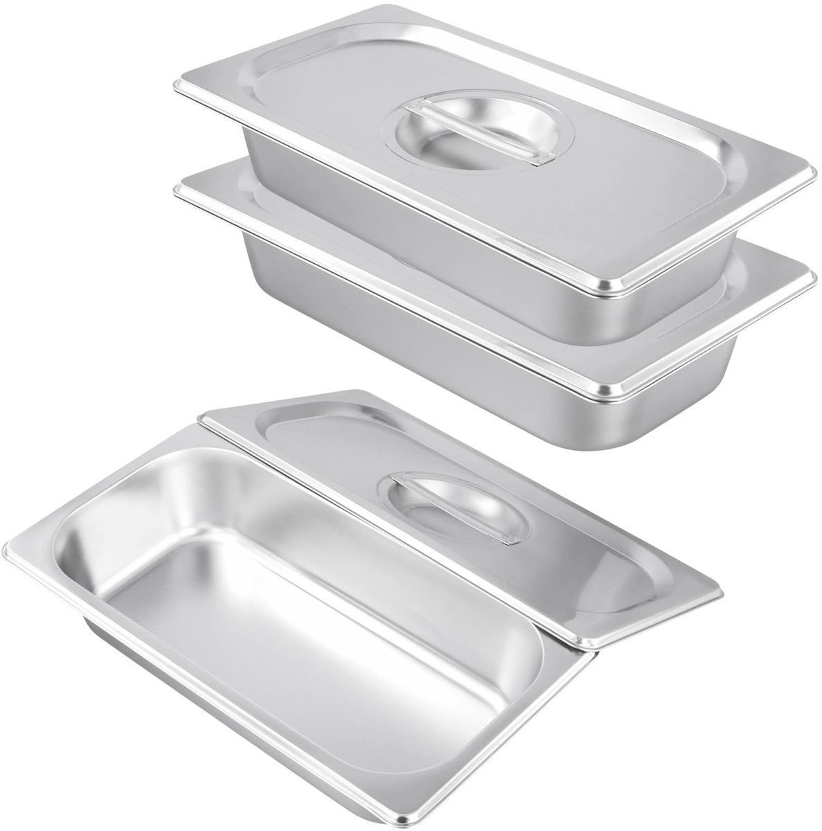 Omgoods - 3-delige Paneerschalenset van Roestvrij Staal met Deksel - 32,5 x 17,5 x 6,5 cm