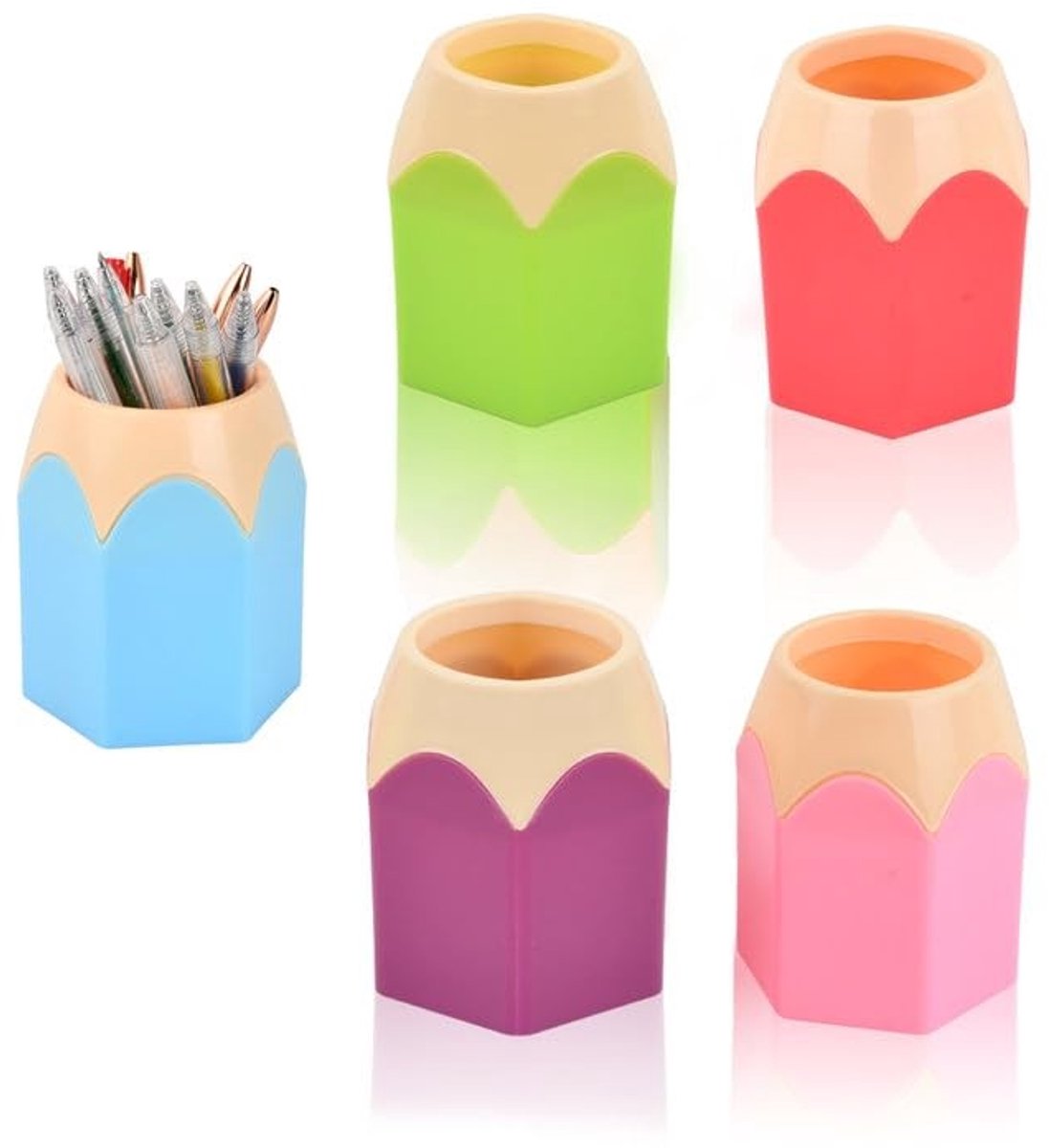 Omgoods - Creatieve Penhouder Set van 5 Gekleurde Plastic Houder