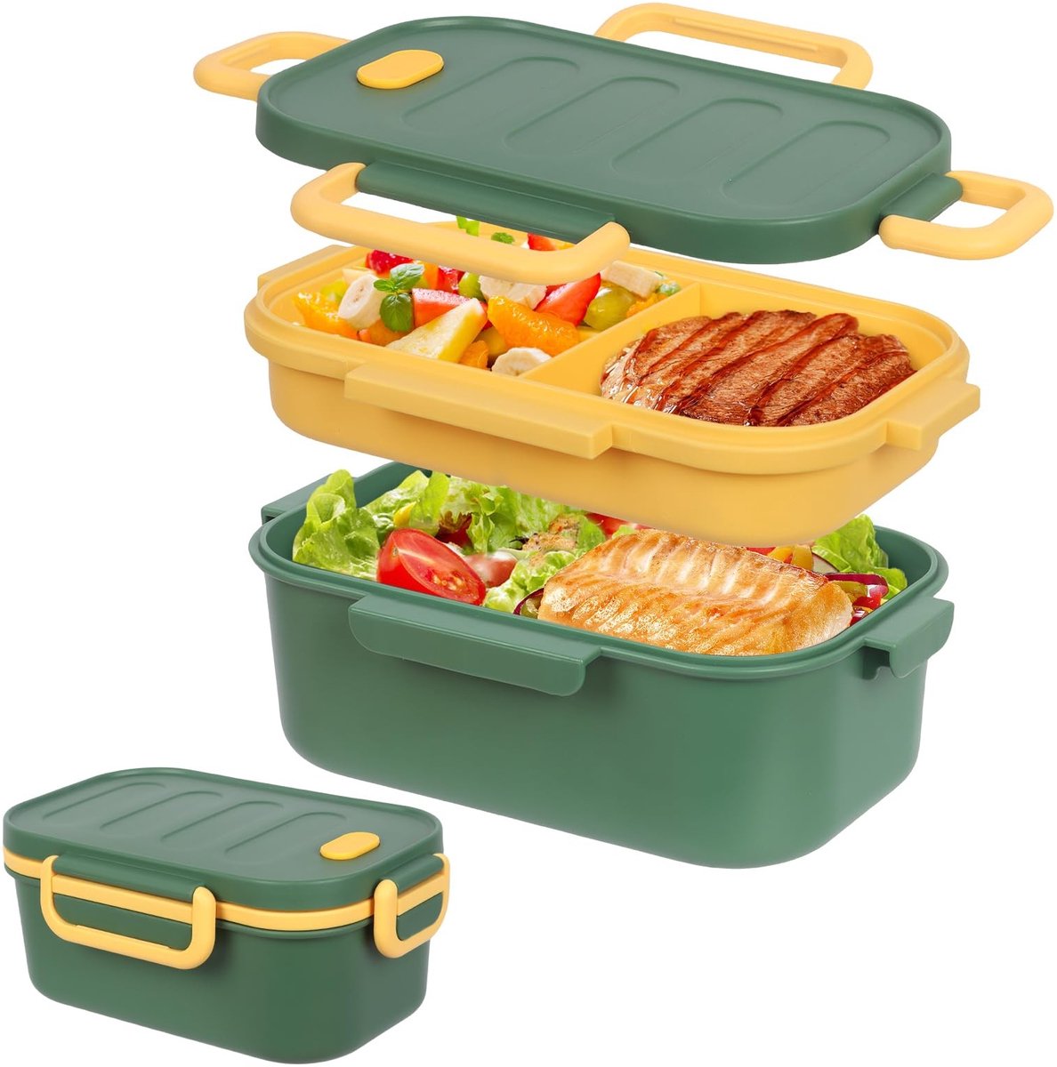 Omgoods - Lekvrije Lunchbox voor Volwassenen - 1000 ml Bento Box (Groene en Gele Variatie)