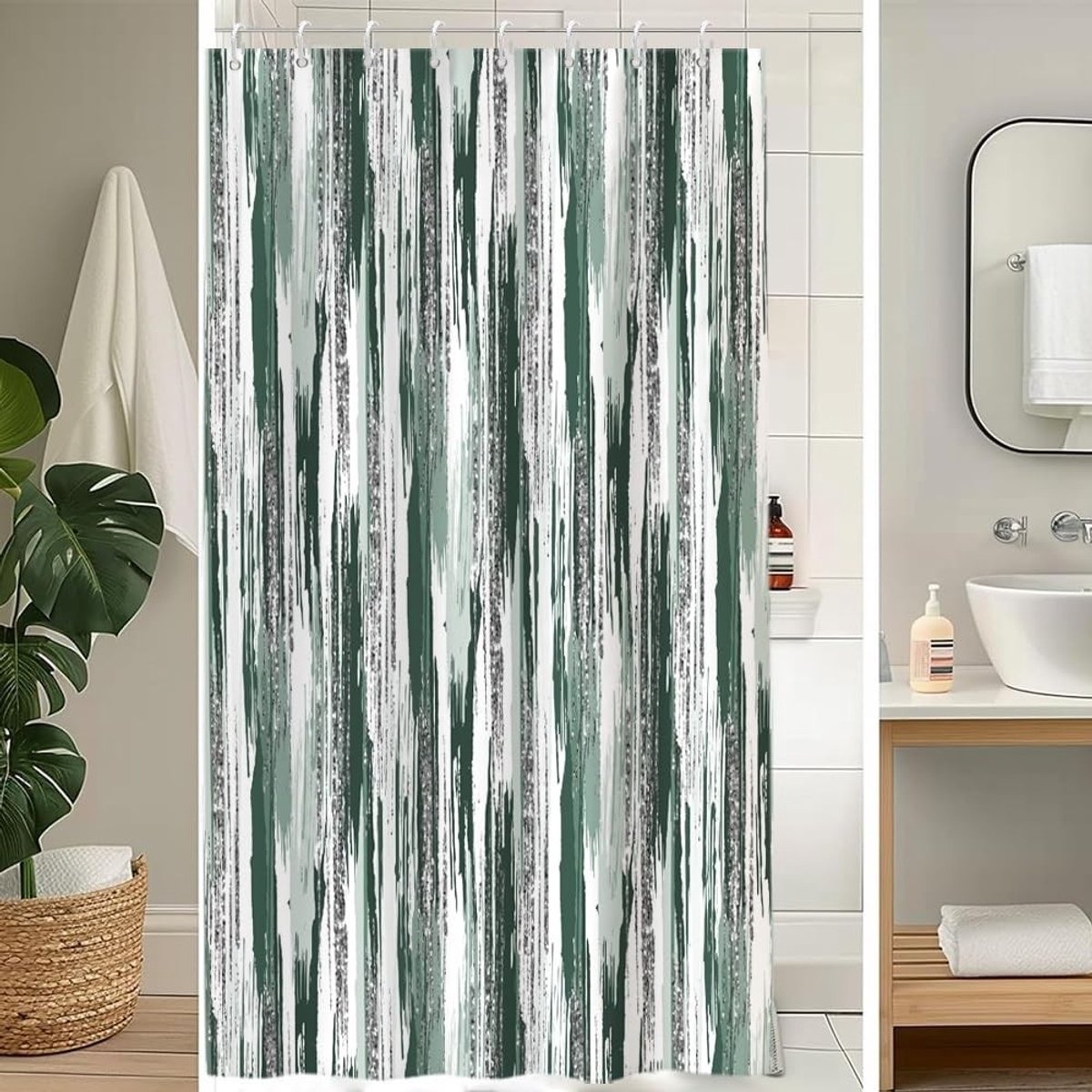 Omgoods - Mildew Bestendige Douchegordijn 120 x 200 cm met Groene en Grijze Patroon