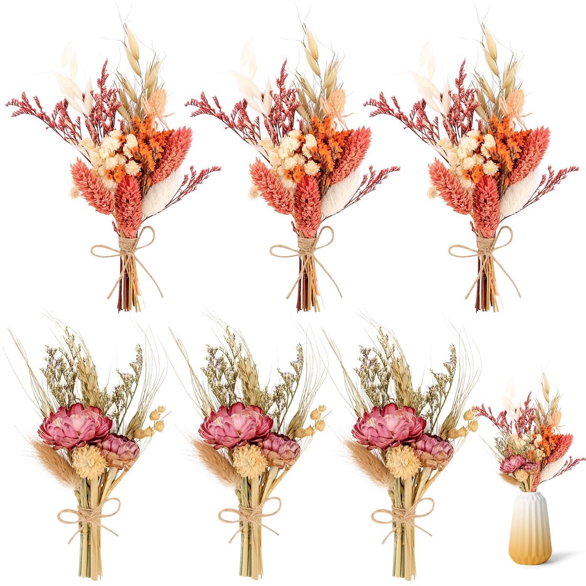 Omgoods - Set van 6 Kleine Natuurlijk Gedroogde Bloemen voor Decoratie
