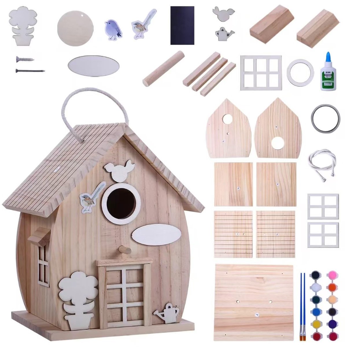Omgoods - Houten DIY Vogelhuis Set voor Volwassenen, Creatieve Tuin Decoratie