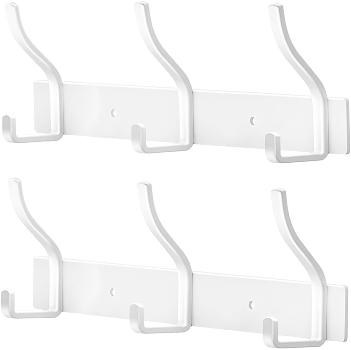 Omgoods - Wandgarderobe RVS met 3 Haken - Wit - Set van 2 Stuks