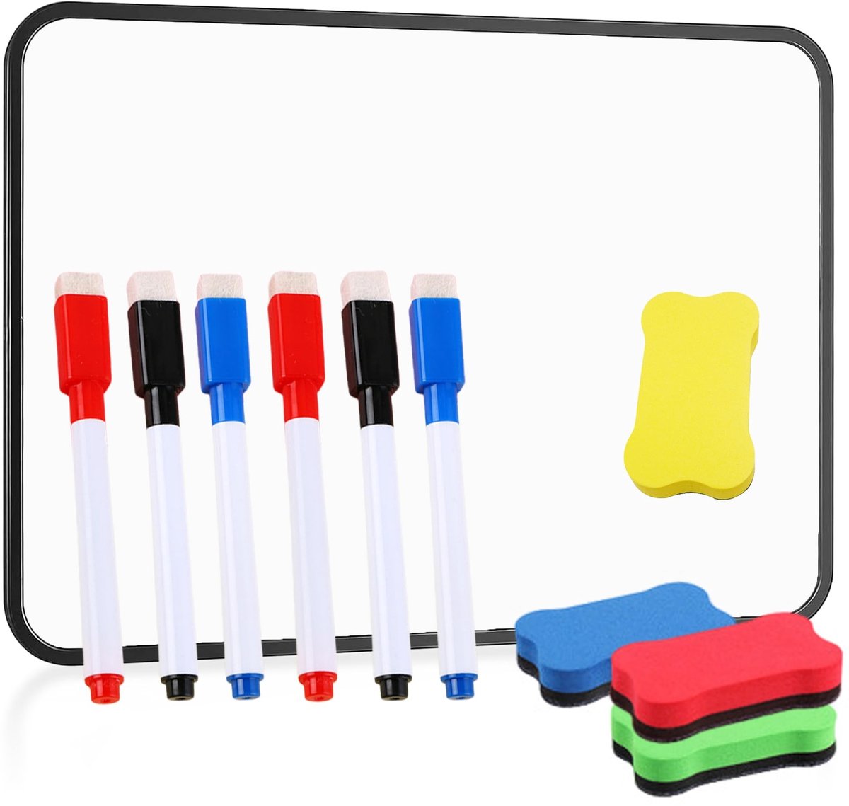 Omgoods - 18 Stuks Mini Dubbelzijdig Whiteboard met 6 Pennen en Gummen - 21 x 30 cm
