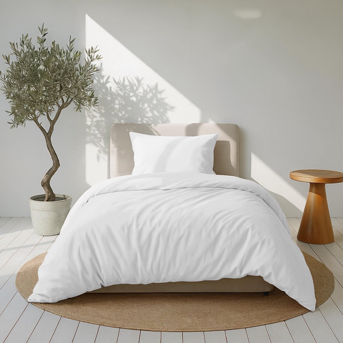 Omgoods - Witte Duvet Cover Set van Katoen Sateen met 2 Kussenslopen