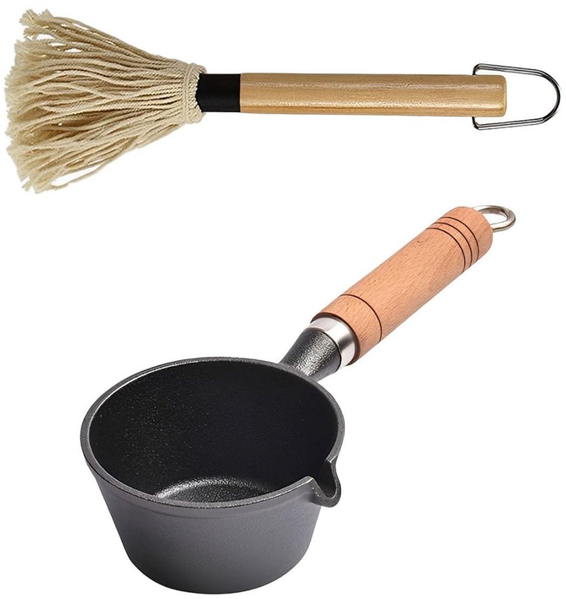 Omgoods - Gietijzeren Sauspan en BBQ Borstel Set voor Grillen