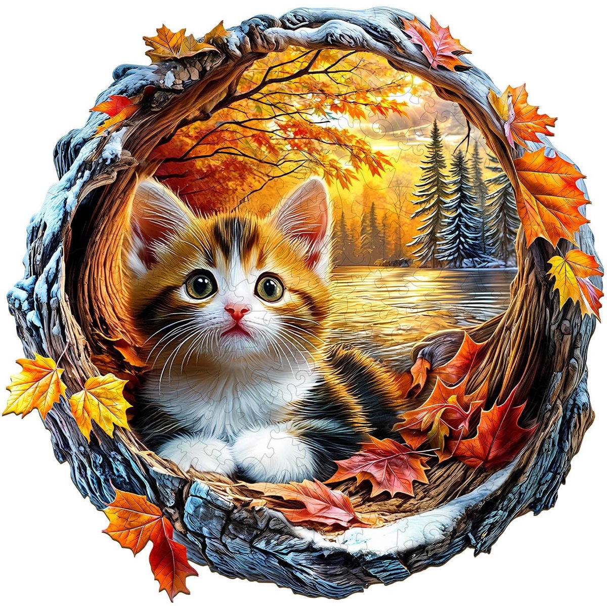 Omgoods - Houten Puzzel voor Volwassenen, Kat in de Herfst