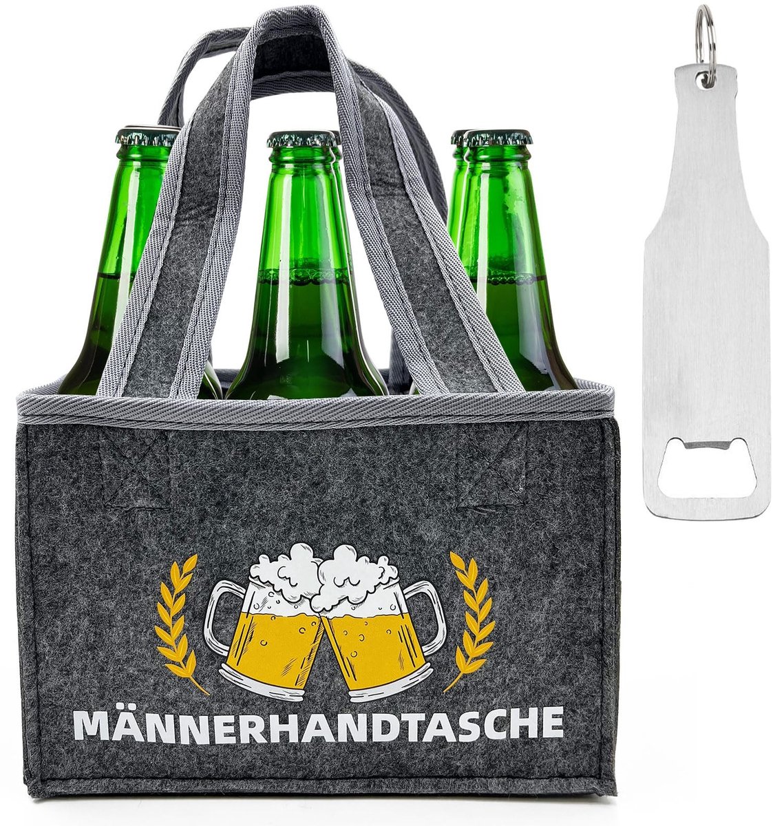 Omgoods- Mannenhandtas Compact - Draagtray - Bierhouder - Flessendrager - Vilt - Inclusief Flesopener - Bierdrager