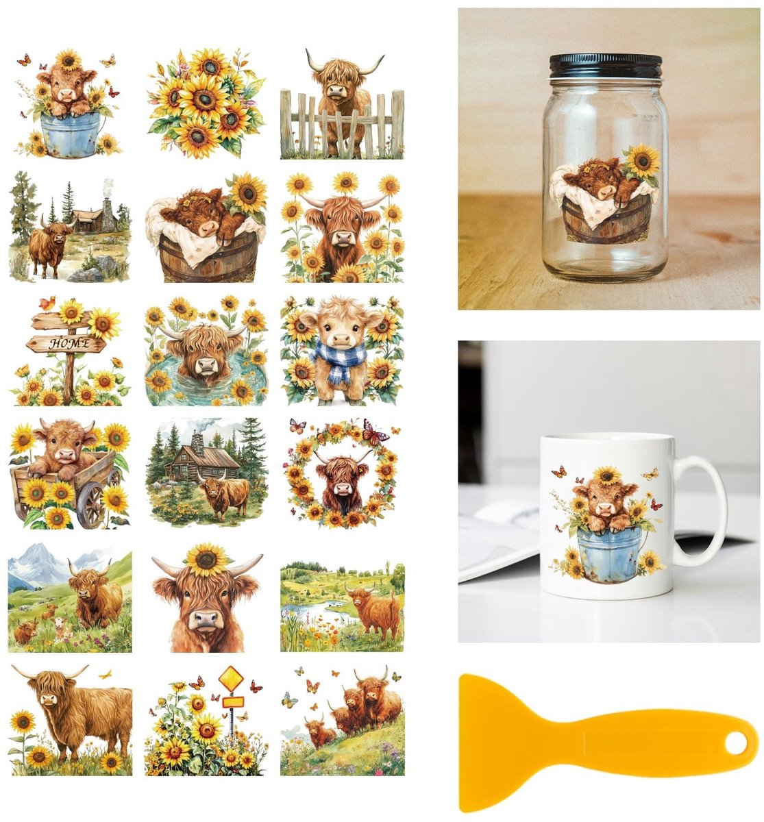 Omgoods - 18 Vellen Upland Cattle Transfer Stickers voor Meubel Decoratie