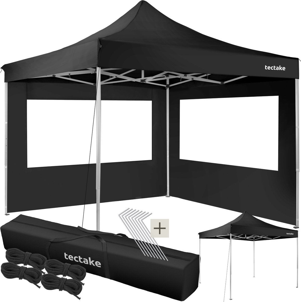tectake- partytent 3x3 m. opvouwbaar- 2 wanden- zwart 403149