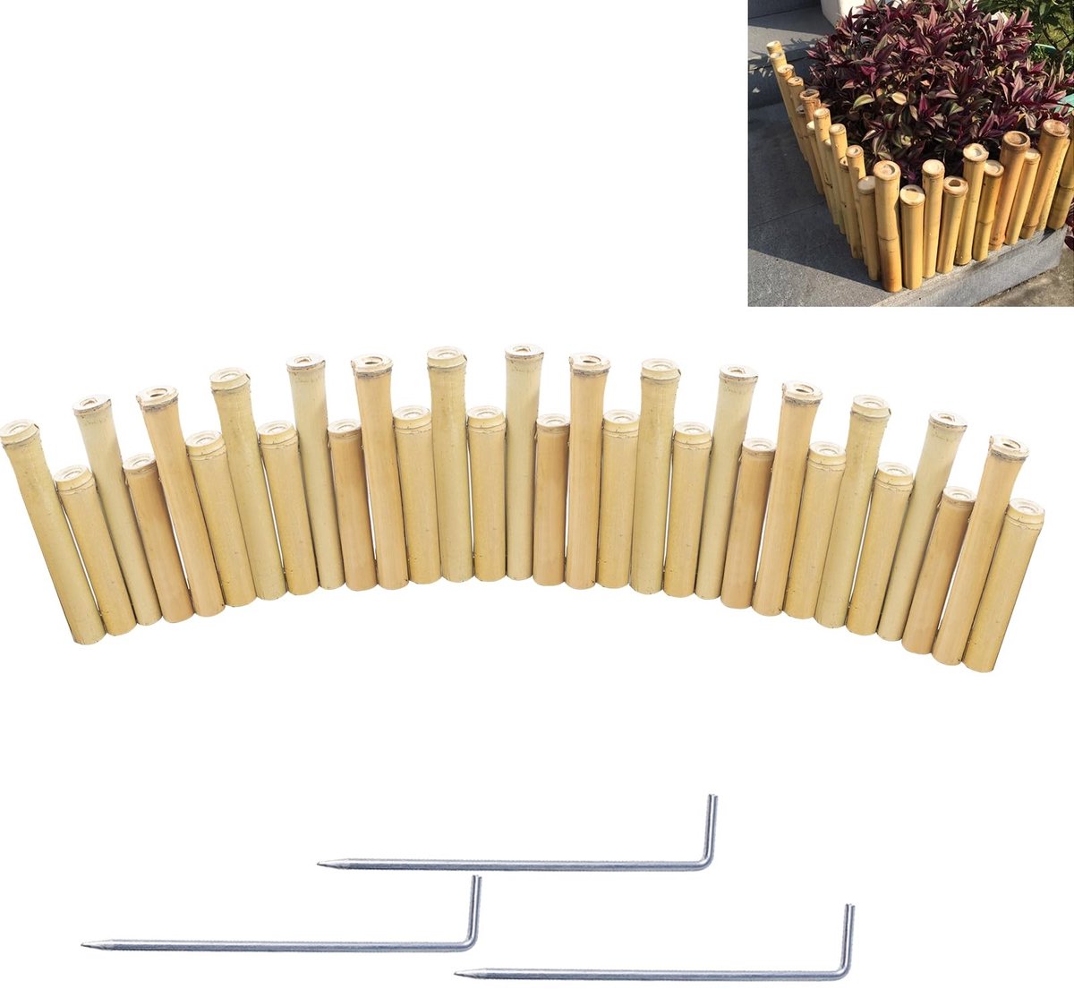 Omgoods - Bamboe Tuinrand, Flexibele Rolrand voor Tuin Decoratie