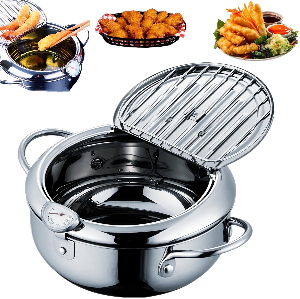 Omgoods - Kleine Inductie Frituurpan met Thermometer en RVS Pan