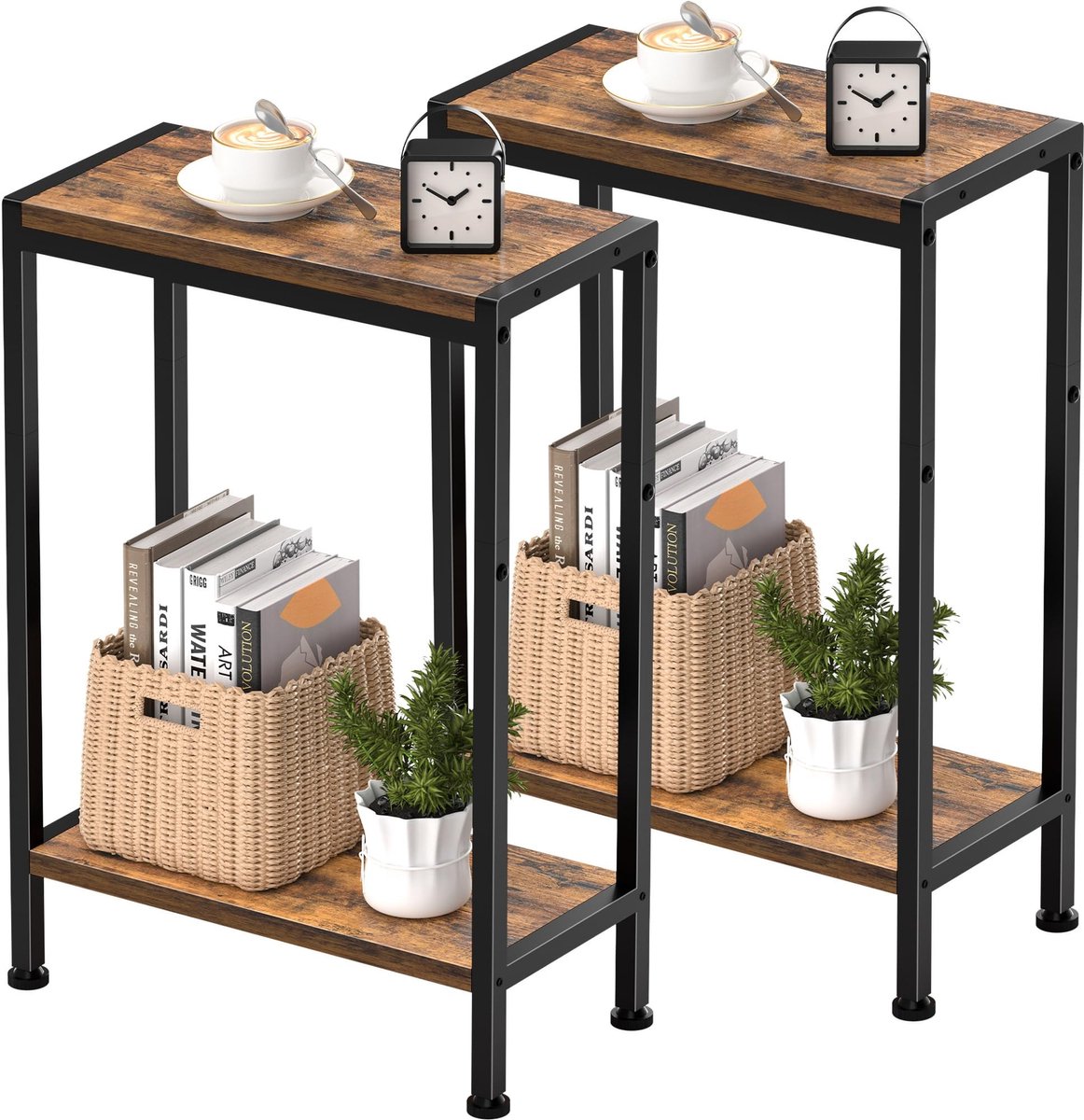 Omgoods - Smalle Side Table met 2 Opbergcompartimenten