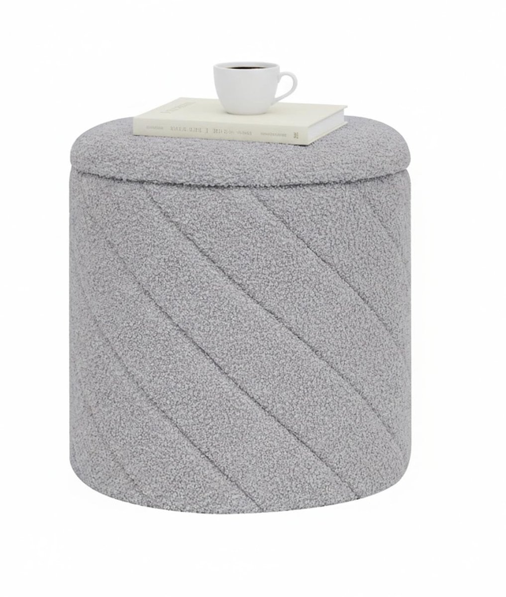Omgoods - Ronde Ottoman Footstool met Opbergruimte, Boucle, Grijs