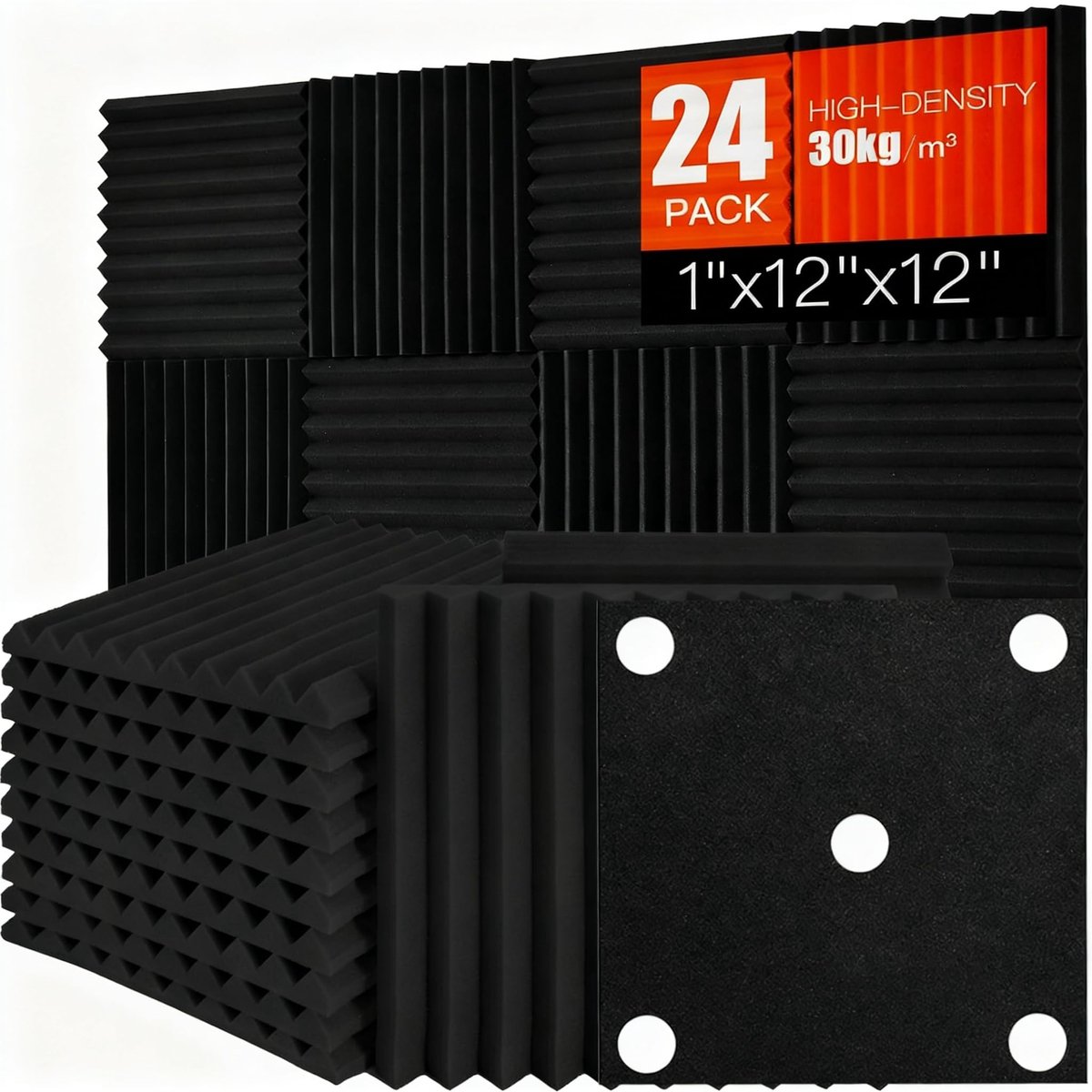 Omgoods- Akoestische Panelen 24 Stuks - Geluidsisolatie - Geluidsabsorberende Platen - Akoestische Wanddecoratie - Zwart - 30 x 30 x 2,5 cm
