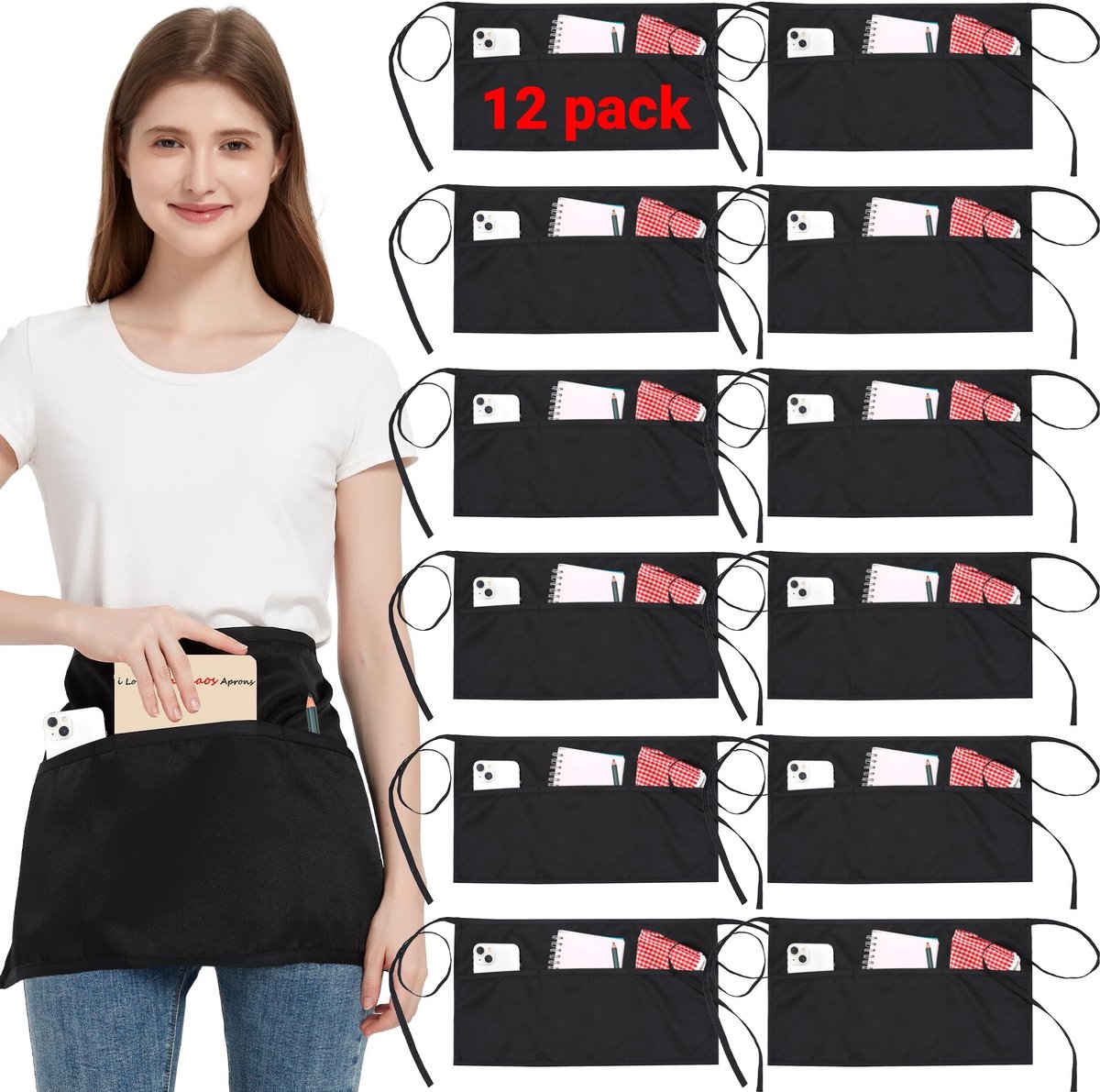 Omgoods - 3 Pack Taille Schorten met 2 Zakken - Waterdichte Serveerschorten voor Dames en Heren