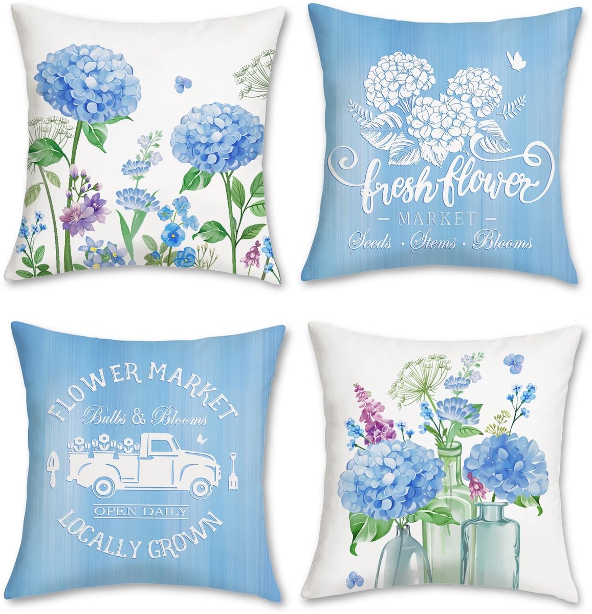 Omgoods - Set van 4 Kussenhoezen Zomerbloemen 45 x 45 cm
