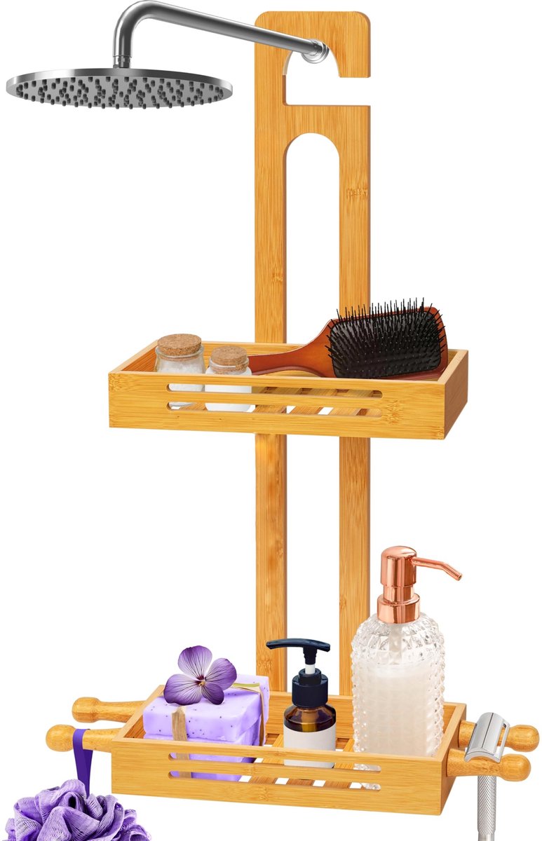 Omgoods - Bamboe Douche Rek met 2 Niveaus en Antislip Ontwerp