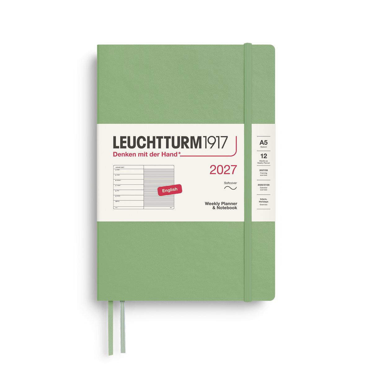 Leuchtturm1917 - 2027 Weekly Planner & Notebook - A5 Medium 15x21cm - sage - softcover