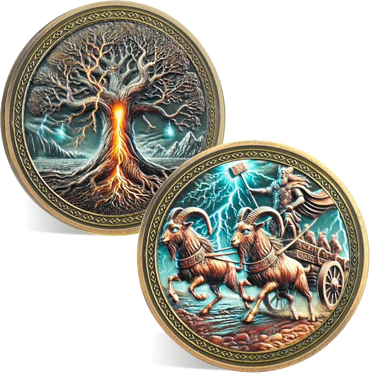 Krijger munt – Geluksbrengend Viking Thor Mjölnir Munt Noorse mythologie Viking Levensboom Munten Viking Rune Talisman Amulet Viking Cadeau voor Mannen & Vrouwen (Viking Thor)