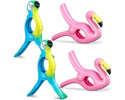 Handdoekklemmen voor strandstoelen, 4 stuks Grote strandhanddoek klemmen Flamingo strandhanddoek clips handdoekklemmen Flamingo wasknijpers voor wasgoed strandhanddoek badhanddoek zwembad (Roze A)