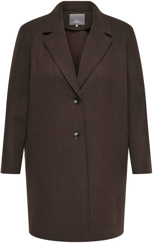 Manteau marron par devant, avec col à revers, manches longues et fermeture à boutons.