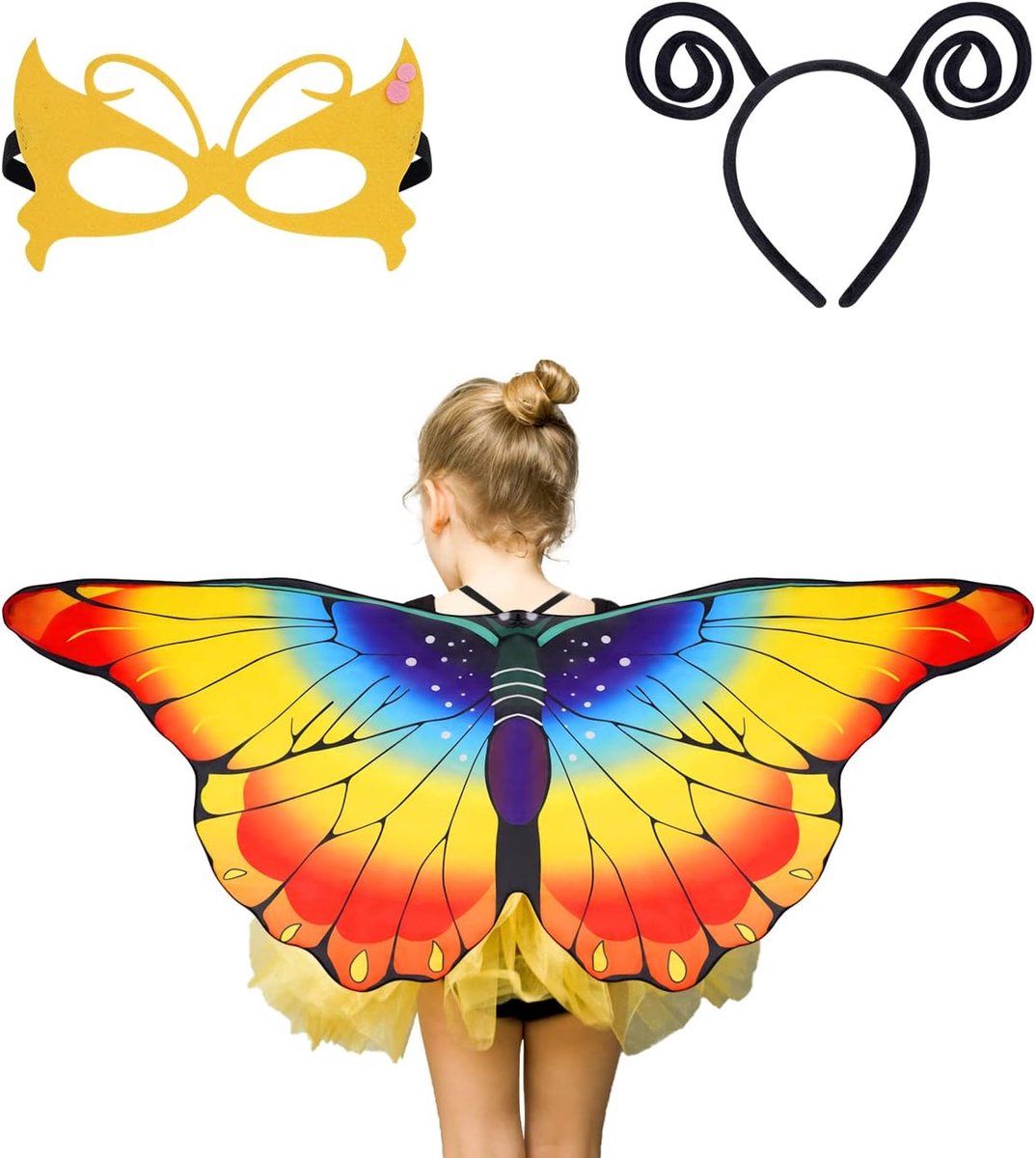 Wings kostuum kinderen, 3-delige mantel kostuum set met vilten masker hoofdband, Pixie Poncho Cape kostuum voor meisjes Cosplay Halloween aankleden prinses partij