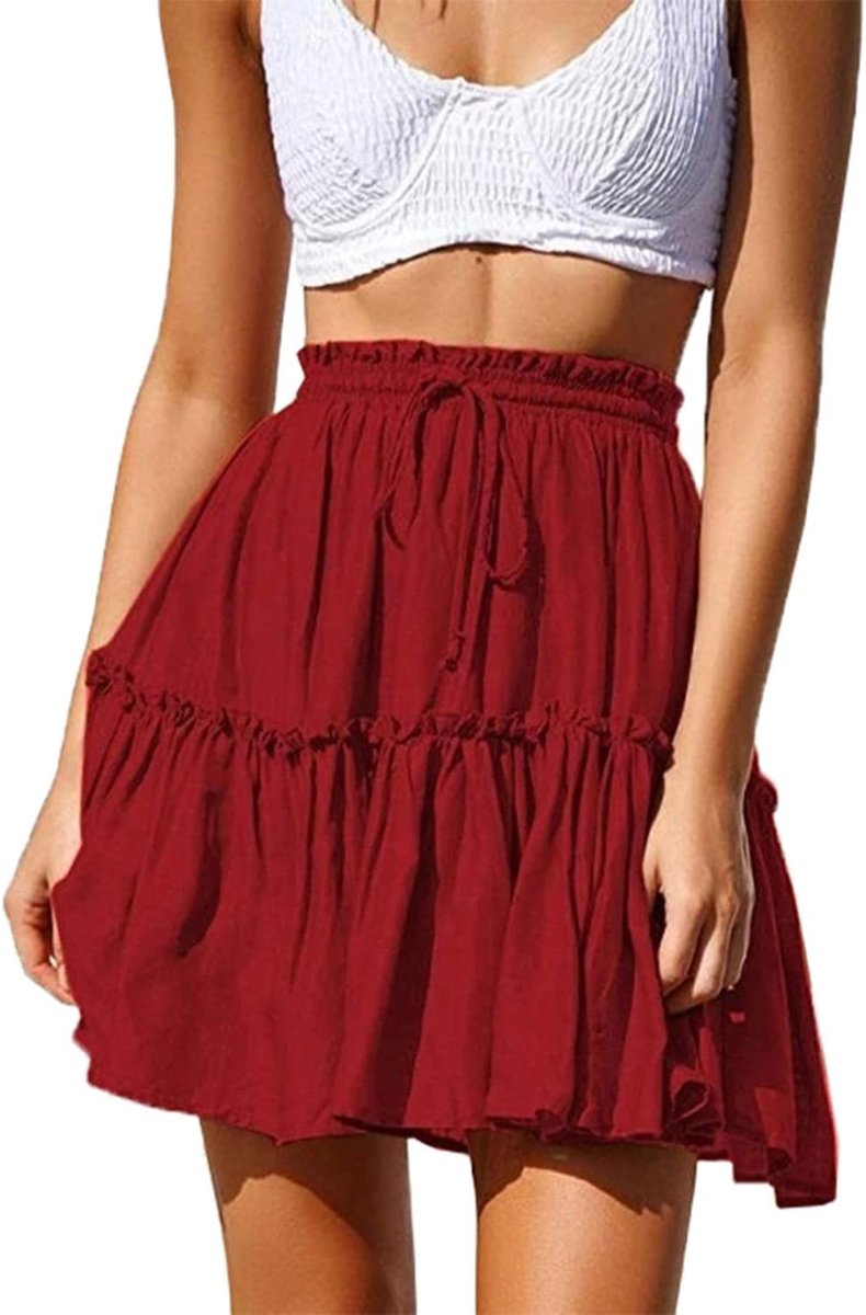Womens Meisjes Bloemen Uitlopende Korte Rok Leuke Hoge Taille Ruche Rok Strand Mini Rok