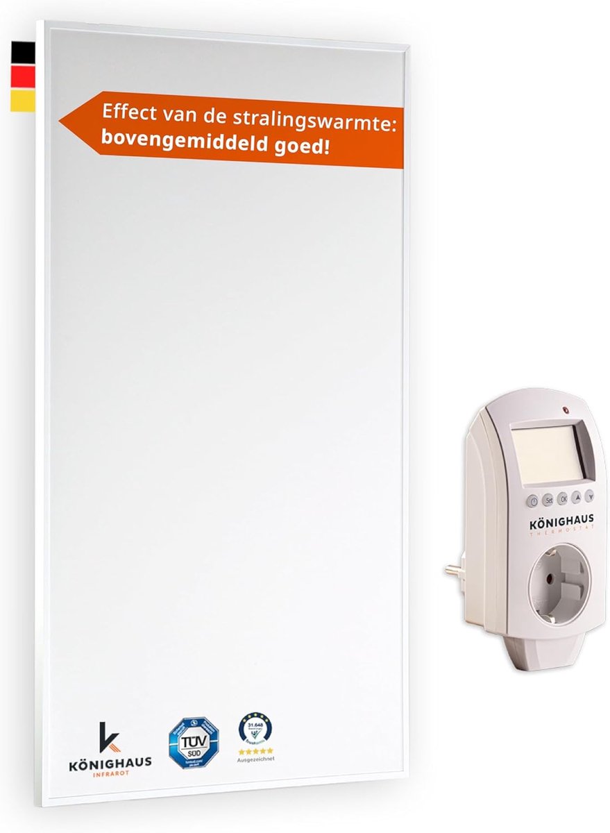 SnelShoppen - Infraroodverwarming 800 watt voor wandmontage met thermostaat en TÜV keurmerk, dubbele oververhittingbeveiliging, snel verwarmen in 2-4