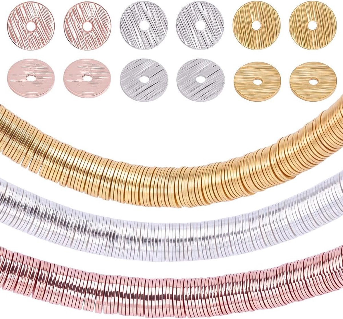 Kralen, 360 stuks, 3 kleuren, 6 mm, platte, ronde Heishi-afstandskralen, messing schijfkraal, platte ronde losse afstandskraal, bulk voor armband, oorbellen, ketting