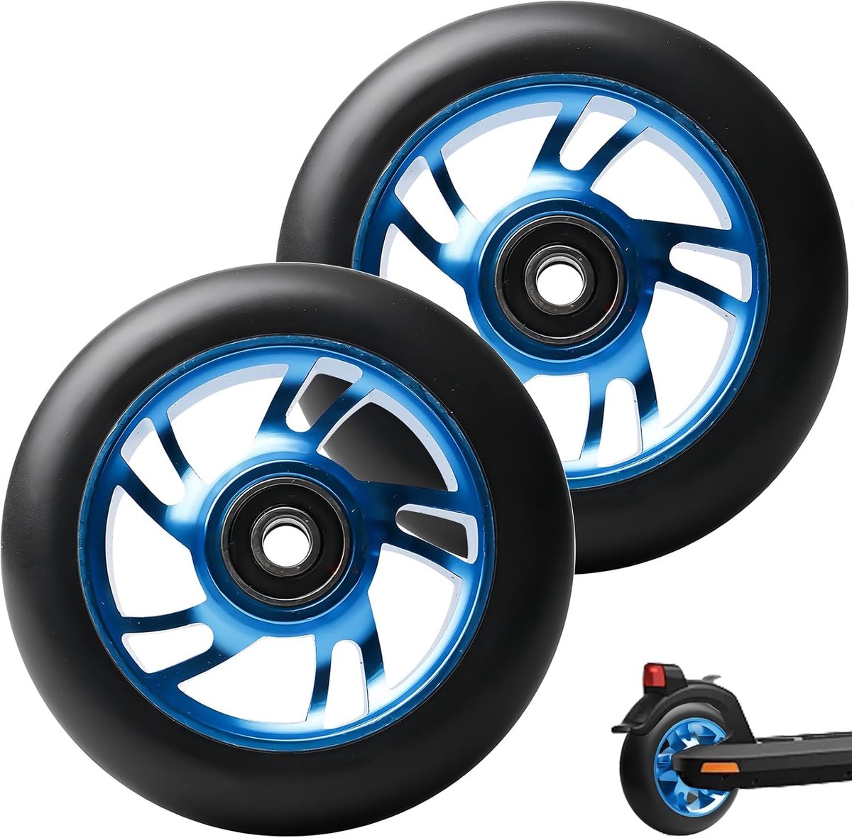 2 stuks, 100 x 24 mm, reservewielen voor stuntstep, 100 mm, compatibel met de meeste stuntsteppen, kickscooters (blauw)