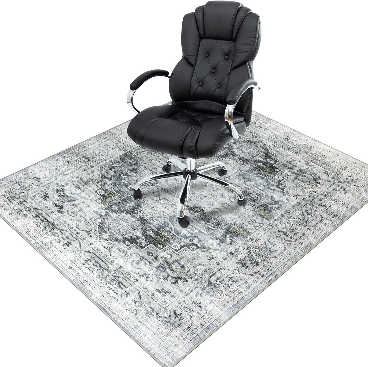 Vloerbeschermingsmat, 120 x 150 cm, stoelmatten voor hardhouten vloeren, boho, bureaustoelmat voor harde vloeren, antislip, bureautapijt voor bureaustoel (grijs)