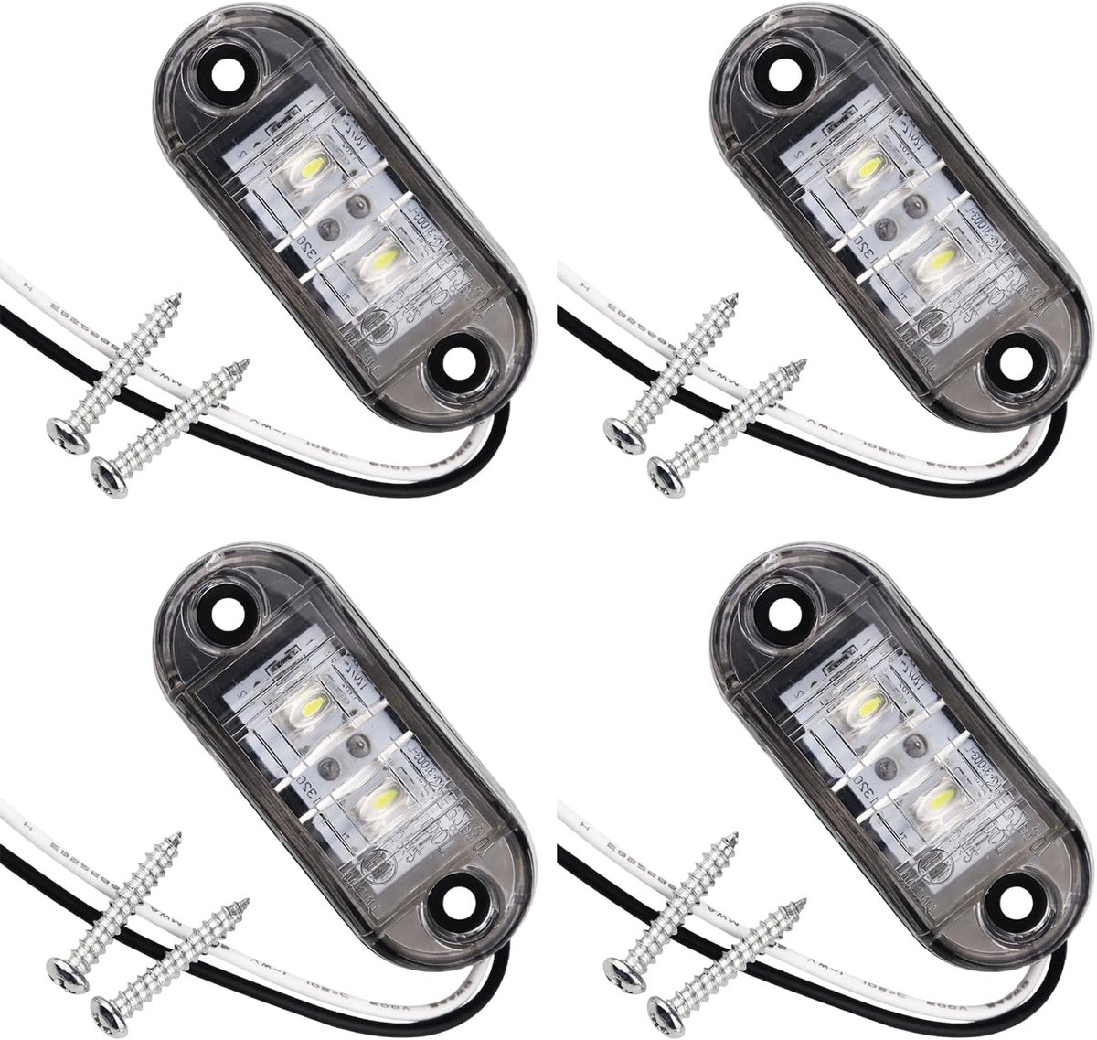 4 STKS Wit IP65 12 V/24 V Ovale LED Zijlichten, Ovale Voor en Achter, Positielicht voor Truck, Aanhanger, Bestelwagen, Caravan, Bus, LED Zijmarkeringslichten, Hoge Zichtbaarheid en Waterdicht