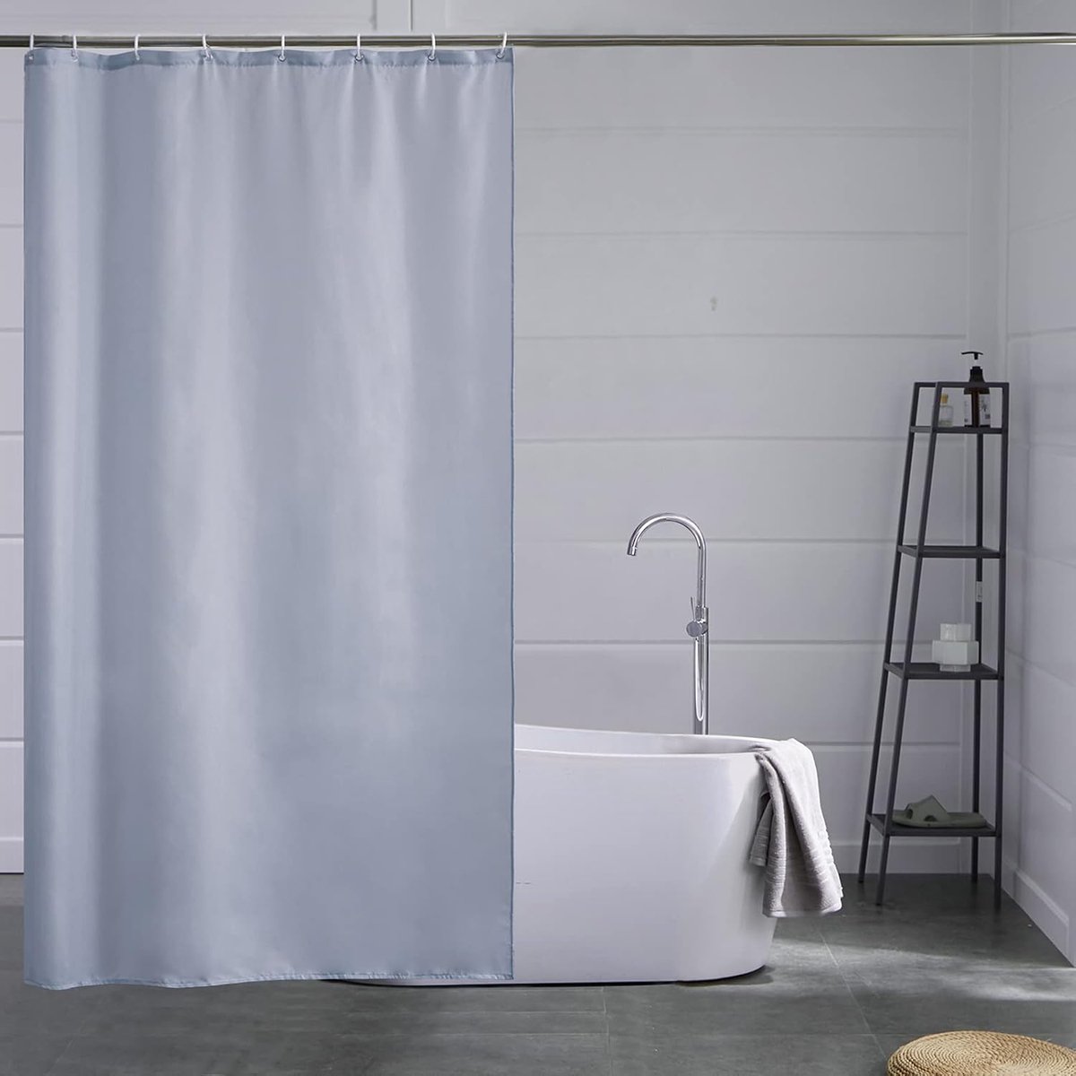 Kleine Douchegordijn Grijs Blauw Anti Schimmel Polyester Stof Waterdicht Douche Gordijnen Wasbaar Textiel voor Badkuip of De Badkamer 8 Douchegordijnhaken 120x180cm.