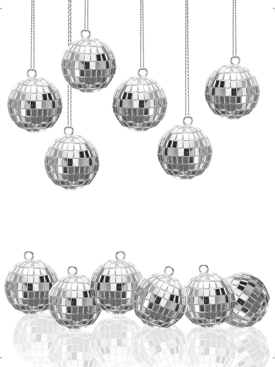 12 Stuks Mini Disco Bal Set, 2.3cm Kleine Spiegelkogel Disco Ballen om op te Hangend, Zilver Glanzende Disco Bal Decoratie, Hangkogel voor Disco Feest Verjaardag Kerstboom Bruiloft