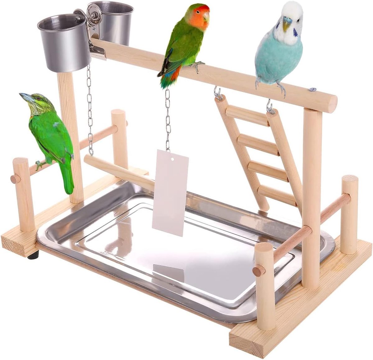 Speelstandaard Vogelspeelplaats Houten Zitstok Gym Box met Voerbeker Ladder Schommelbak - Speelstandaard Oefenspeelgoed Kooiaccessoires Speelgym voor Valkparkiet Parkieten Parkieten