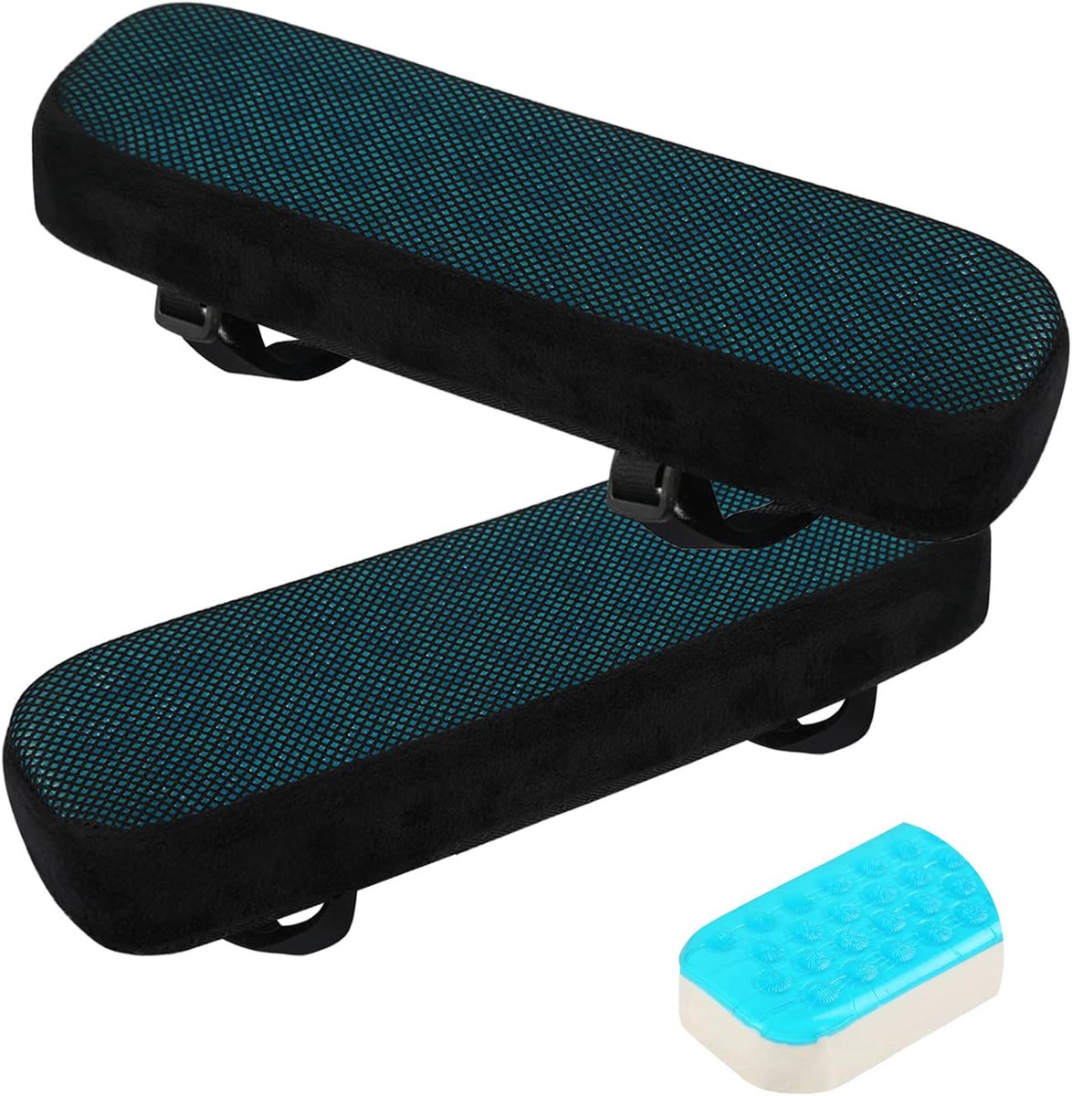 Armsteunkussens voor stoel, 2 stuks armsteunhoezen voor bureau- en gamingstoel, memory foam zacht elleboogkussen met gelkoelkussen voor drukverlichting van ellebogen en onderarmen (zwart).